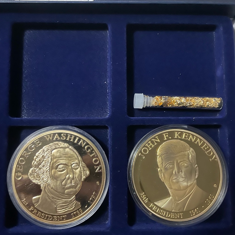 Presidential Commemorative Coin Set with Gold Flakes